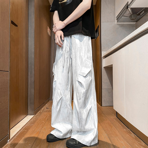 美式扎染冰丝凉感男阔腿休闲裤