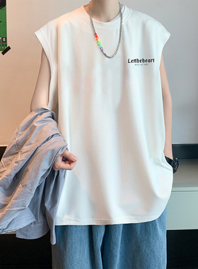 夏季坎肩背心男士港风潮流潮牌宽松运动学生ins百搭无袖短袖t恤男