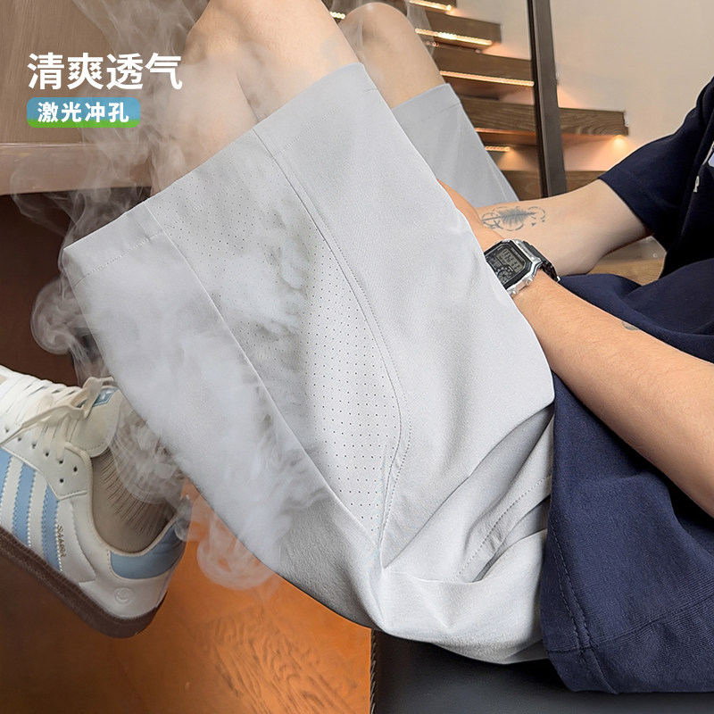 夏季速干运动短裤男薄款宽松透气网眼美式纯色休闲五分裤男生中裤