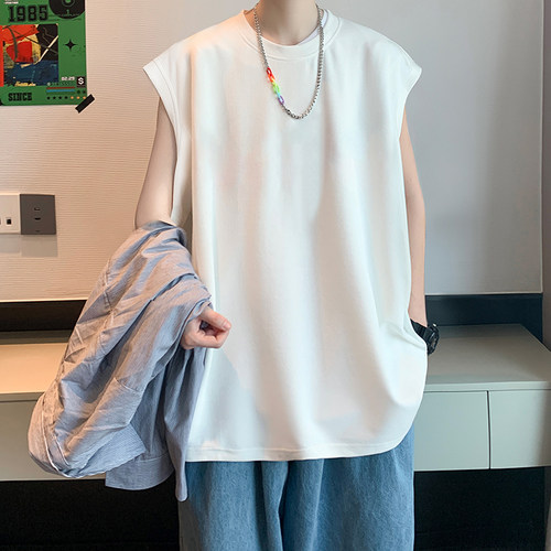 美式坎肩背心男士夏季薄款纯色宽松青少年潮牌ins夏天运动无袖t恤