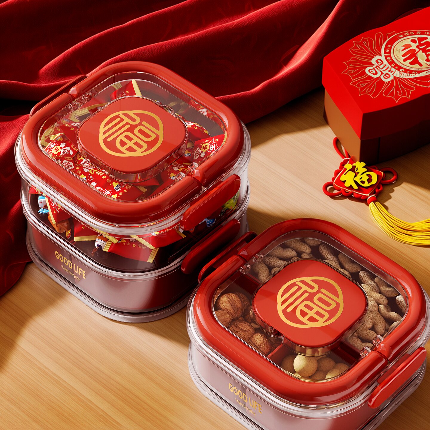 干果盘2026新款客厅茶几家用坚果盘过年零食糖果分格密封摆放盒