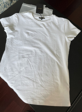 欧美原单 圆领短袖T恤女夏新款弹力纯棉纯白色春秋修身显瘦打底衫