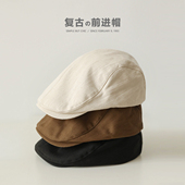 日系复古前进帽四季 正反可戴鸭舌帽棉麻报童帽女贝雷帽画家帽 男士
