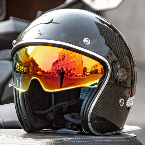 碳纤维半盔内置镜片极光红极光蓝