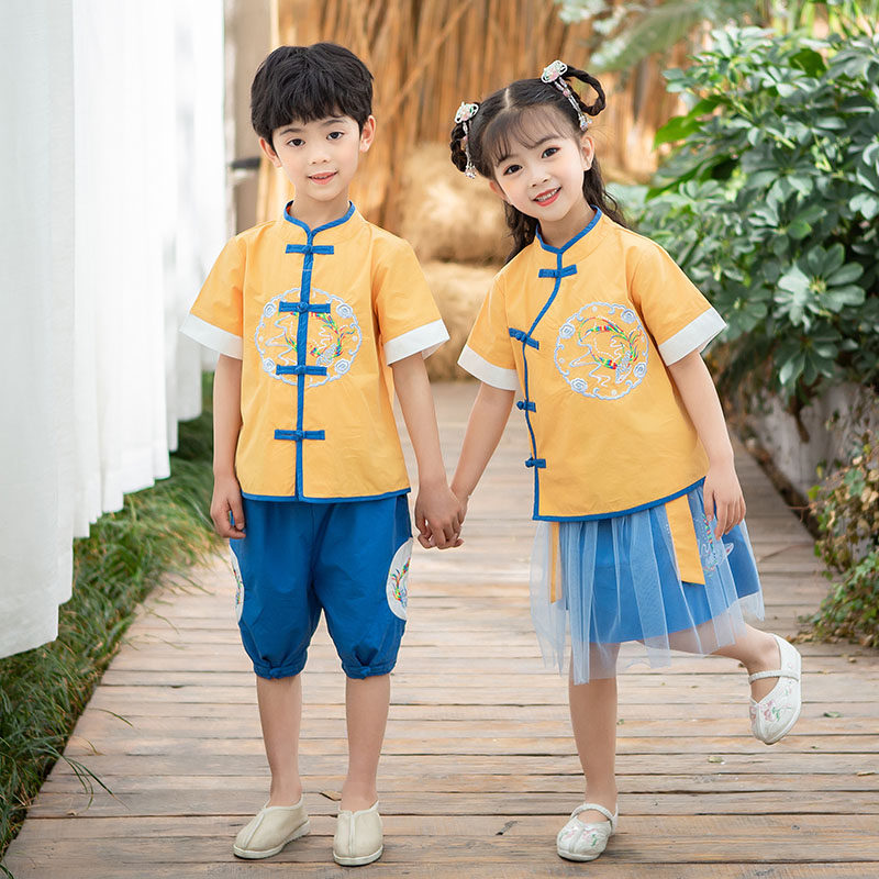 幼儿园儿童节演出服国学服短袖汉服男女童原创古装表演服中国风夏