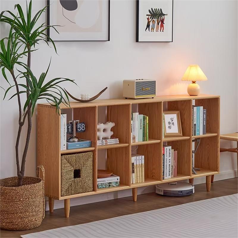 闲鱼二手市场北欧实木书架樱桃木落地书柜日式简约格子柜橡木置物