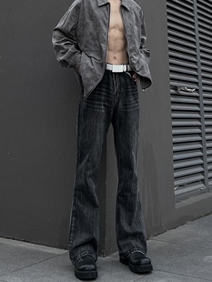 COCKTAIL高街竹节水洗黑色微喇牛仔裤男女小众显瘦cleanfit裤子