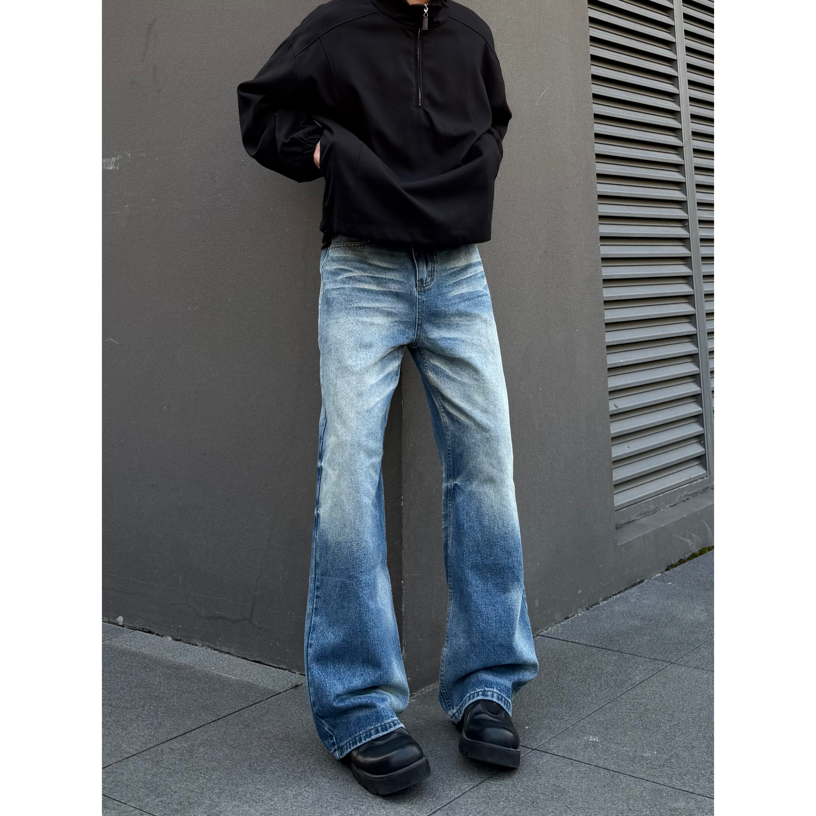 COCKTAIL美式高街风微喇牛仔裤男修身直筒显瘦百搭长裤潮流