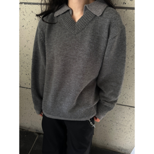 COCKTAIL BAR美式复古假两件V领针织衫男慵懒氛围感老钱polo毛衣