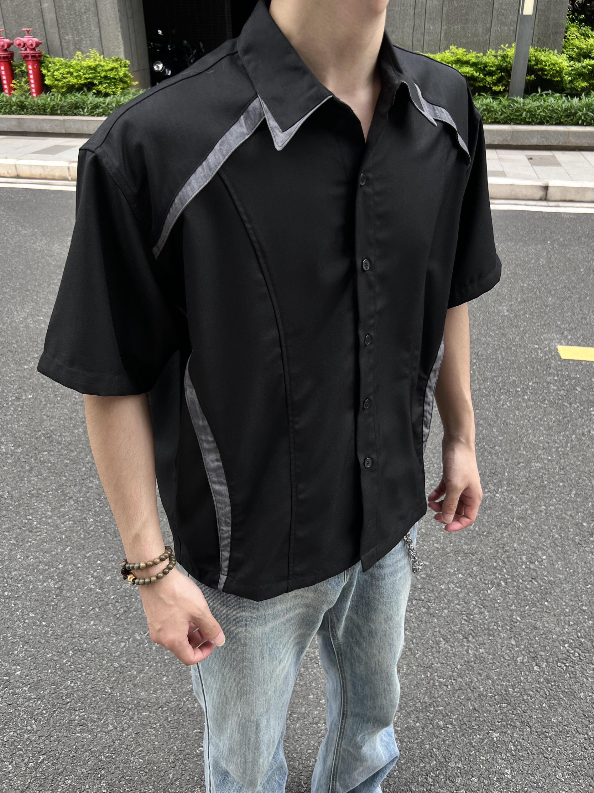 COCKTAIL2025新款美式vibe休闲短袖衬衫男女宽松正肩衬衣外套潮