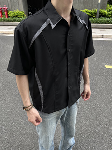 COCKTAIL2025新款美式vibe休闲短袖衬衫男女宽松正肩衬衣外套潮