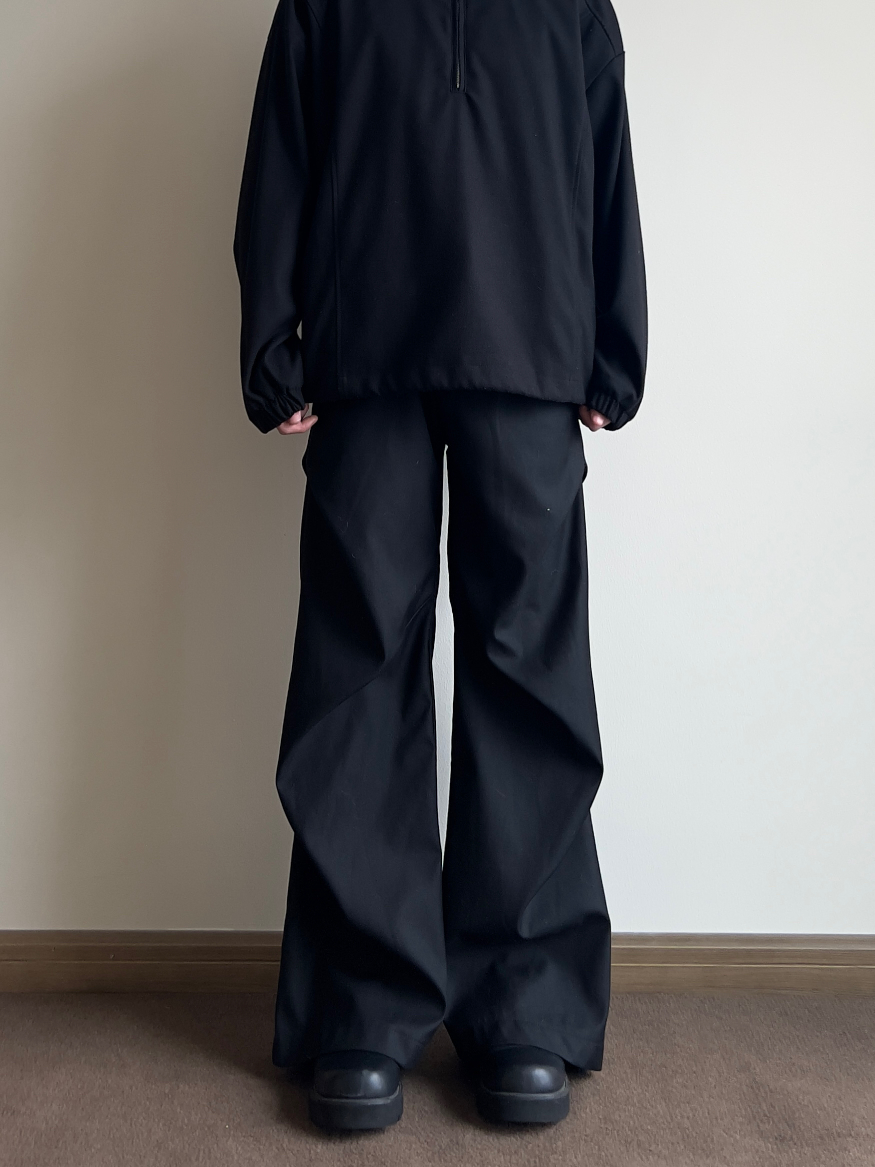 COCKTAIL cleanfit小众设计感褶皱宽松休闲阔腿微喇拖地裤男