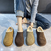 平底一脚蹬毛毛棉鞋 品牌官方真皮毛加绒保暖勃肯单鞋 女2025冬新款