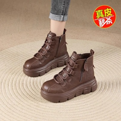 厚底加绒棉鞋英伦复古圆头短靴