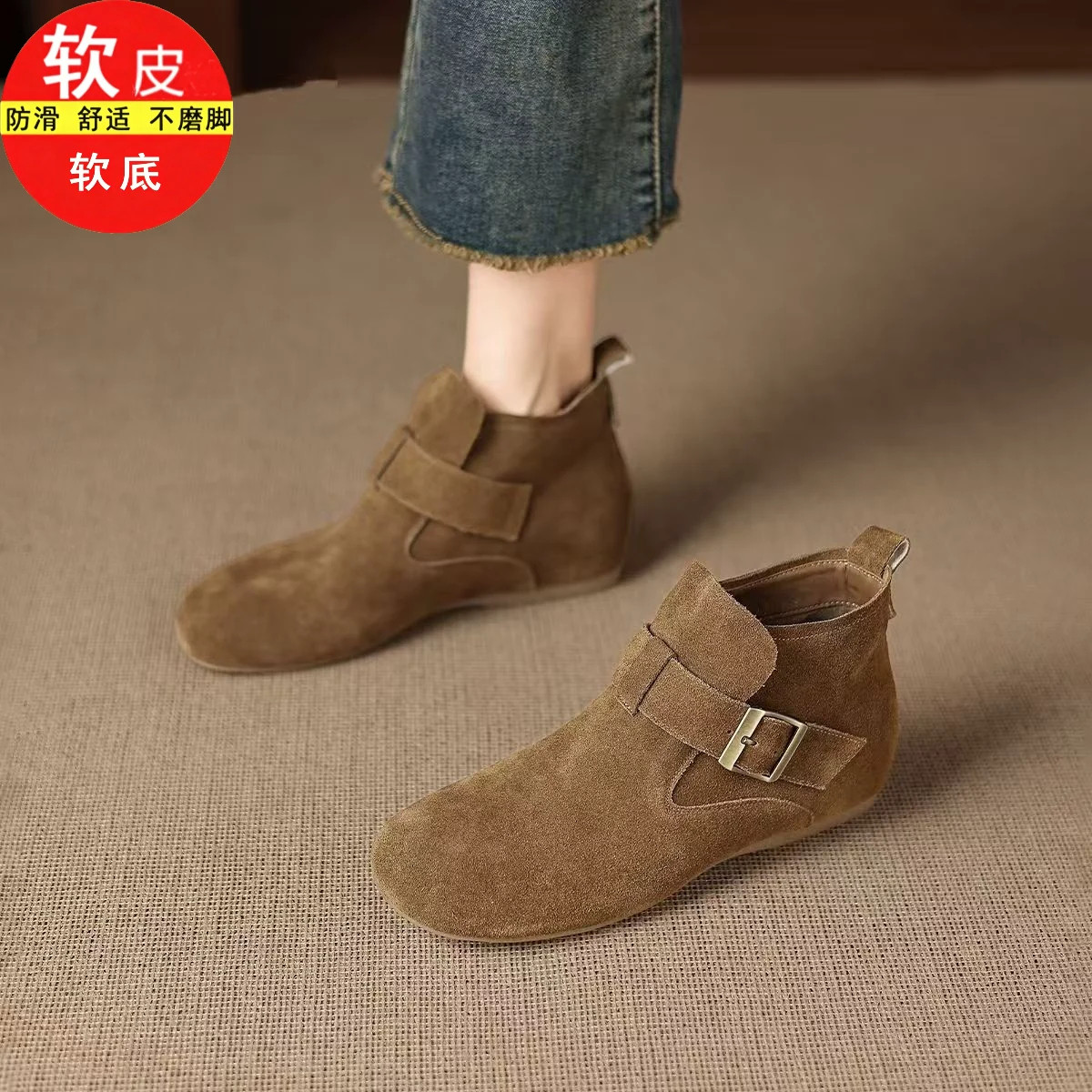 品牌时尚平底博肯短靴女内增高靴
