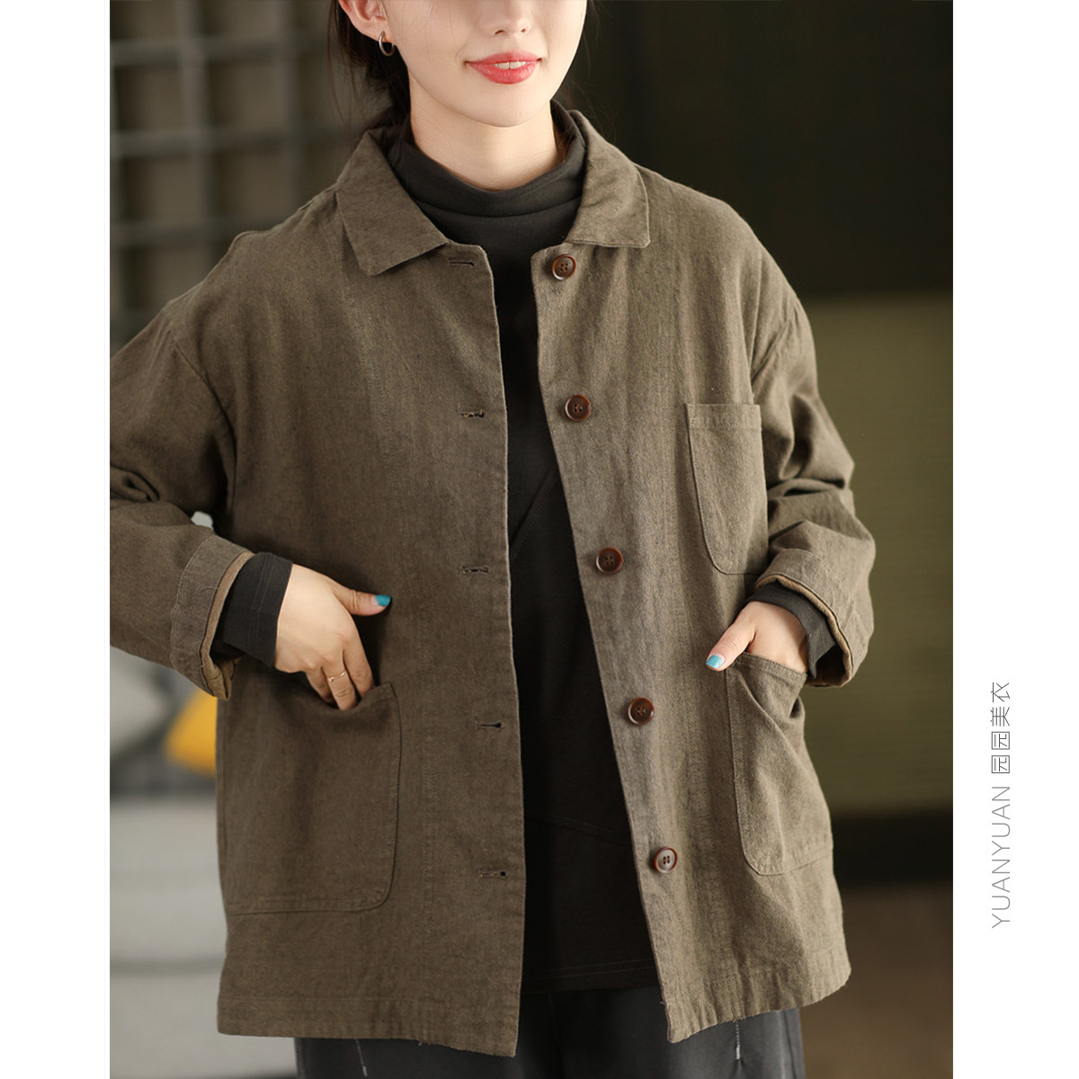 亚麻棉牛仔衬衫外套开衫外搭