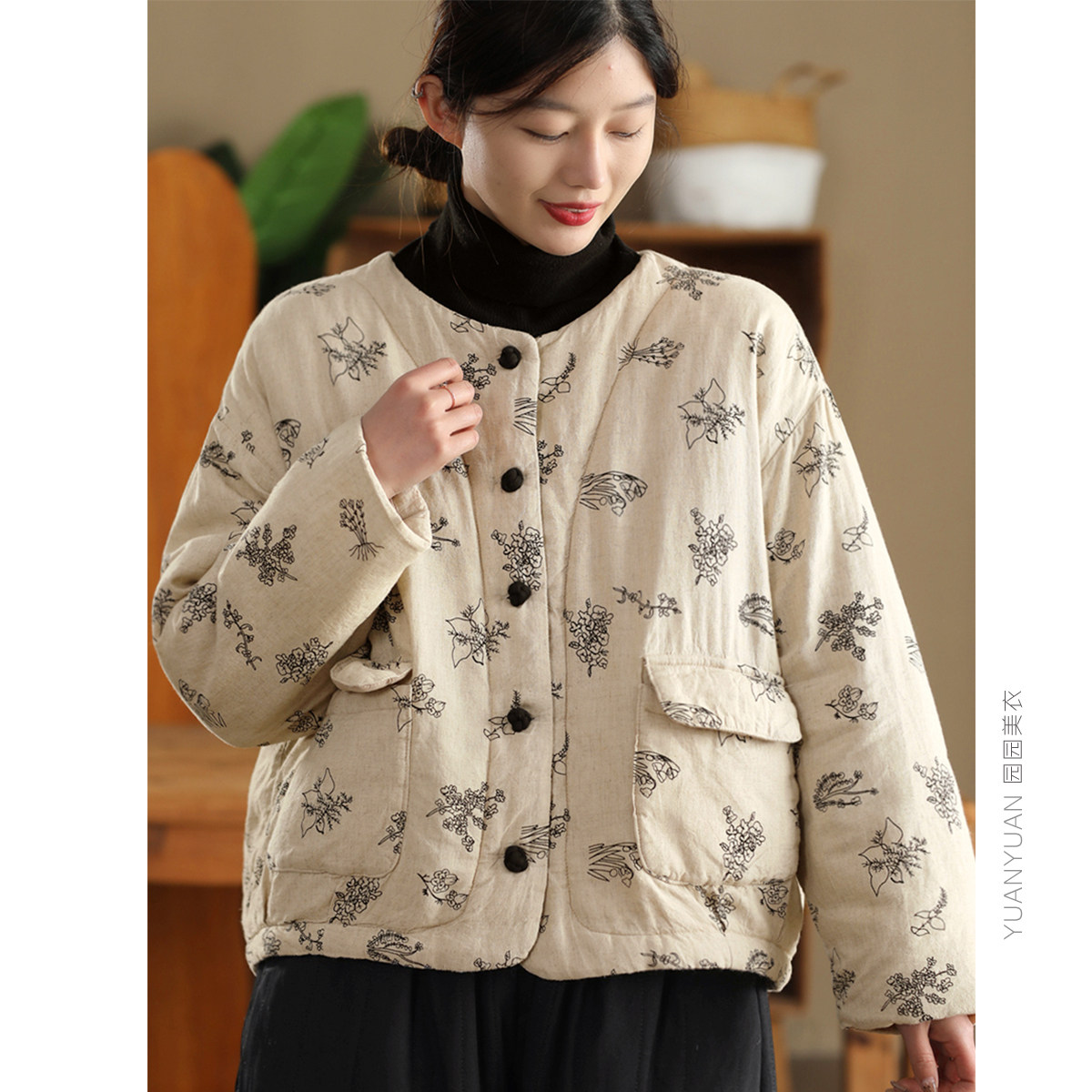设计师款 重工勾线刺绣砂洗亚麻棉衣女夹棉加厚盘扣复古保暖棉袄,女装/女士精品,棉衣/棉服,淘宝优惠券,粉丝福利购,淘宝优惠卷