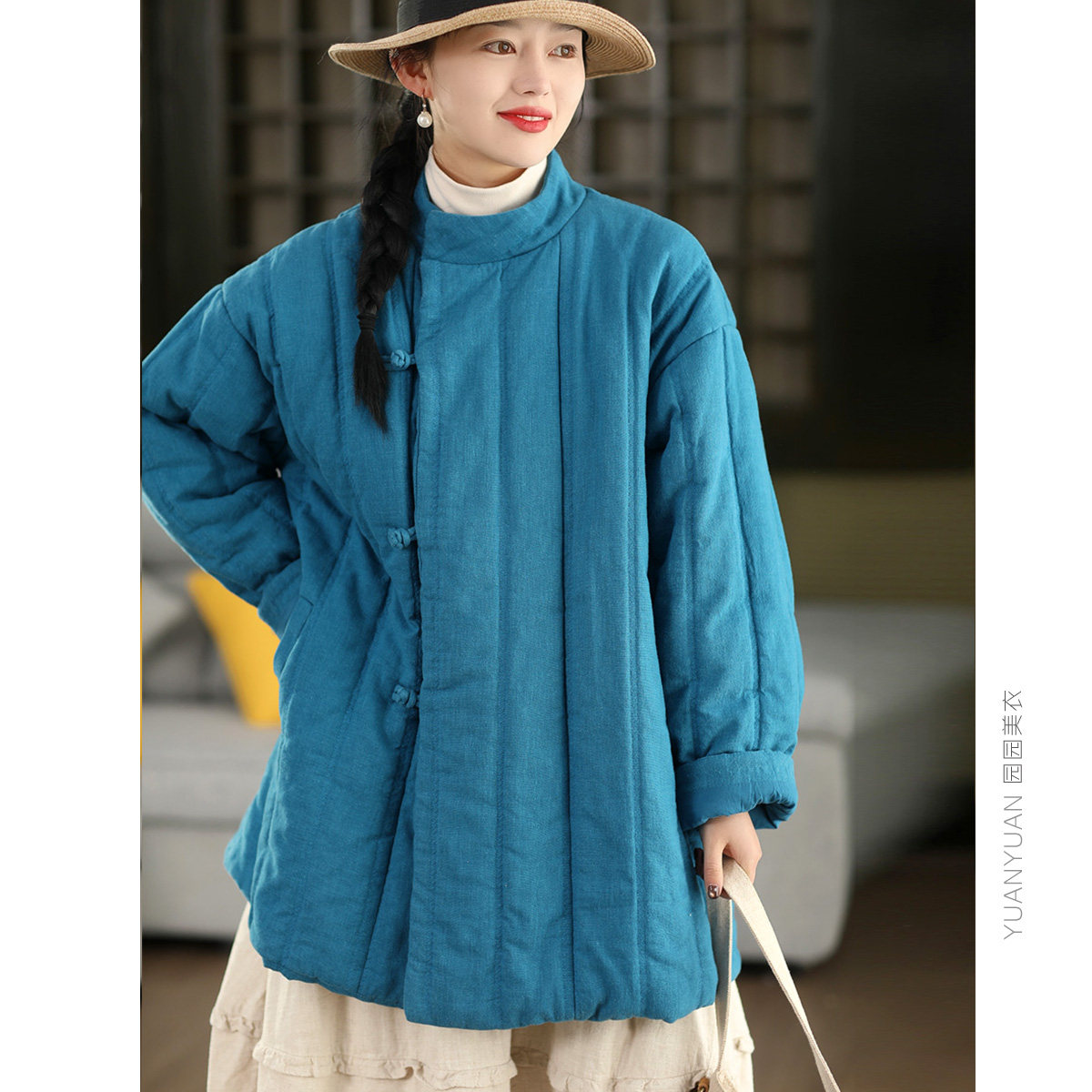 中式斜襟盘扣夹棉棉袄女亚麻绗线丝绵保暖棉衣中长款复古棉服外套,女装/女士精品,棉衣/棉服,淘宝优惠券,粉丝福利购,淘宝优惠卷
