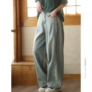 长裤 园园美衣高棉牛仔裤 春款 休闲宽松休闲裤 女立体拼接显瘦老爹裤