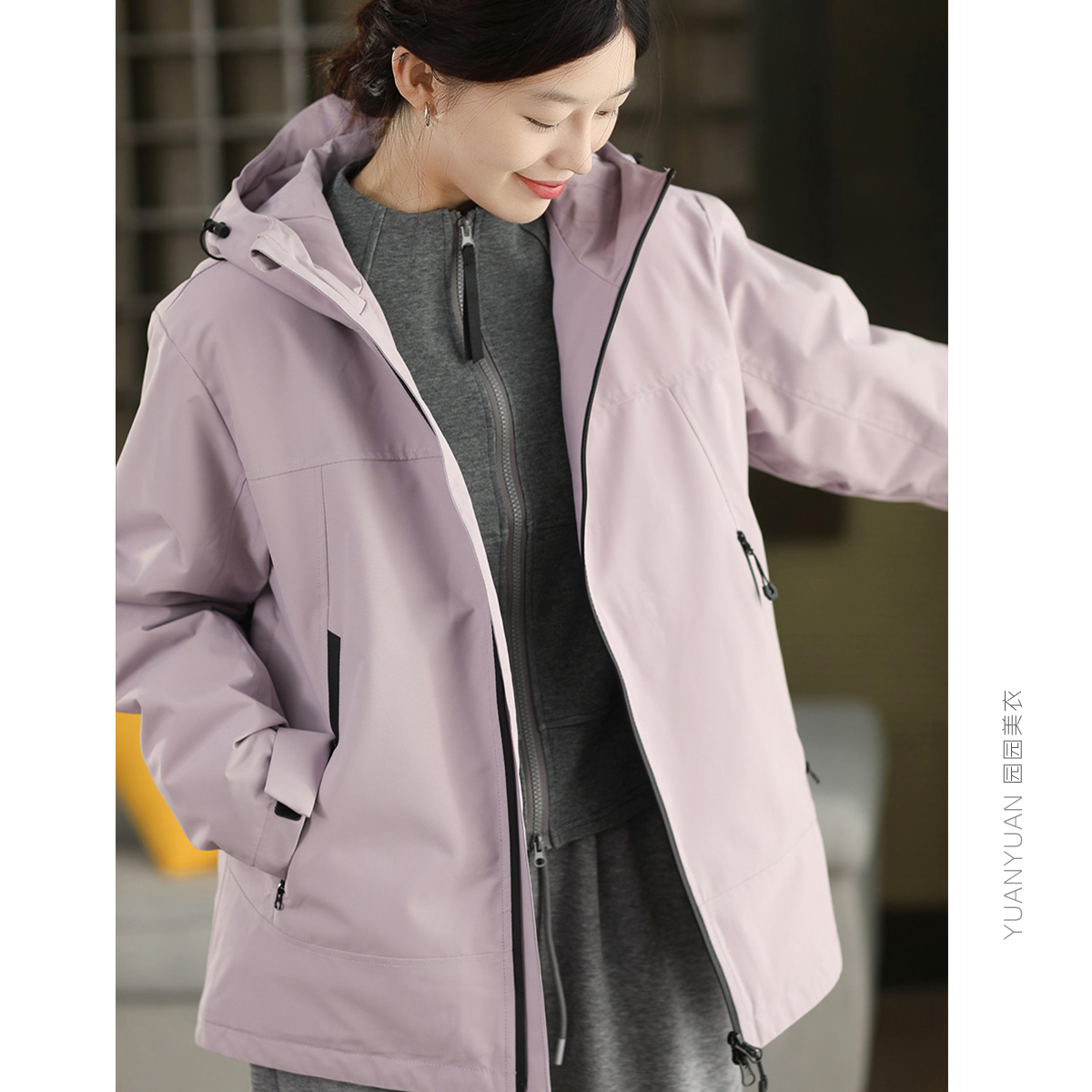 园园美衣冬季三防户外冲锋衣连帽羽绒服女防风保暖加厚白鸭绒外套