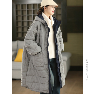 棉服 连帽夹棉棉衣保暖棉袄长款 3.24两面穿加厚过膝外套女冬季 时尚