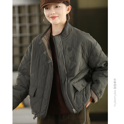 内里格纹夹棉棉袄抽绳摆棉衣