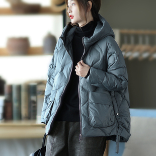 冬季 连帽加厚羽绒服女士宽松长袖 时尚 韩版 保暖轻盈白鸭绒休闲外套