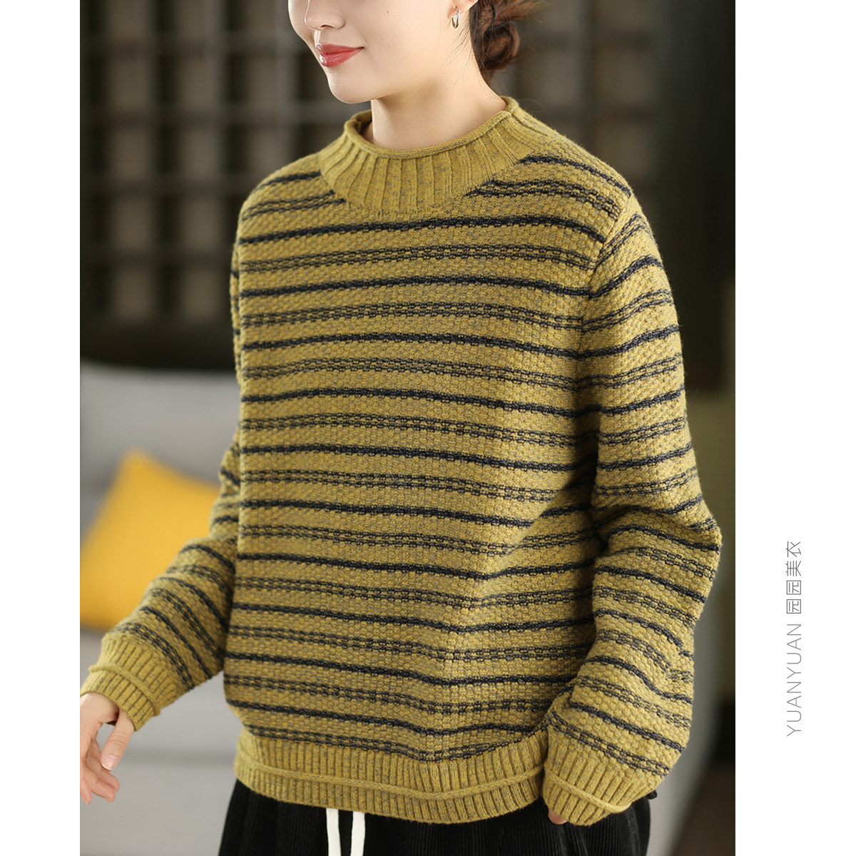 园园美衣冬季复古提花针织毛衣文艺加厚半高领长袖保暖套头衫上衣,女装/女士精品,毛针织衫,淘宝优惠券,粉丝福利购,淘宝优惠卷