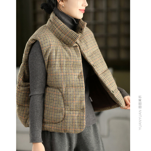 园园美衣冬季加厚羊毛保暖马甲女时尚毛呢立领短款无袖马夹外套