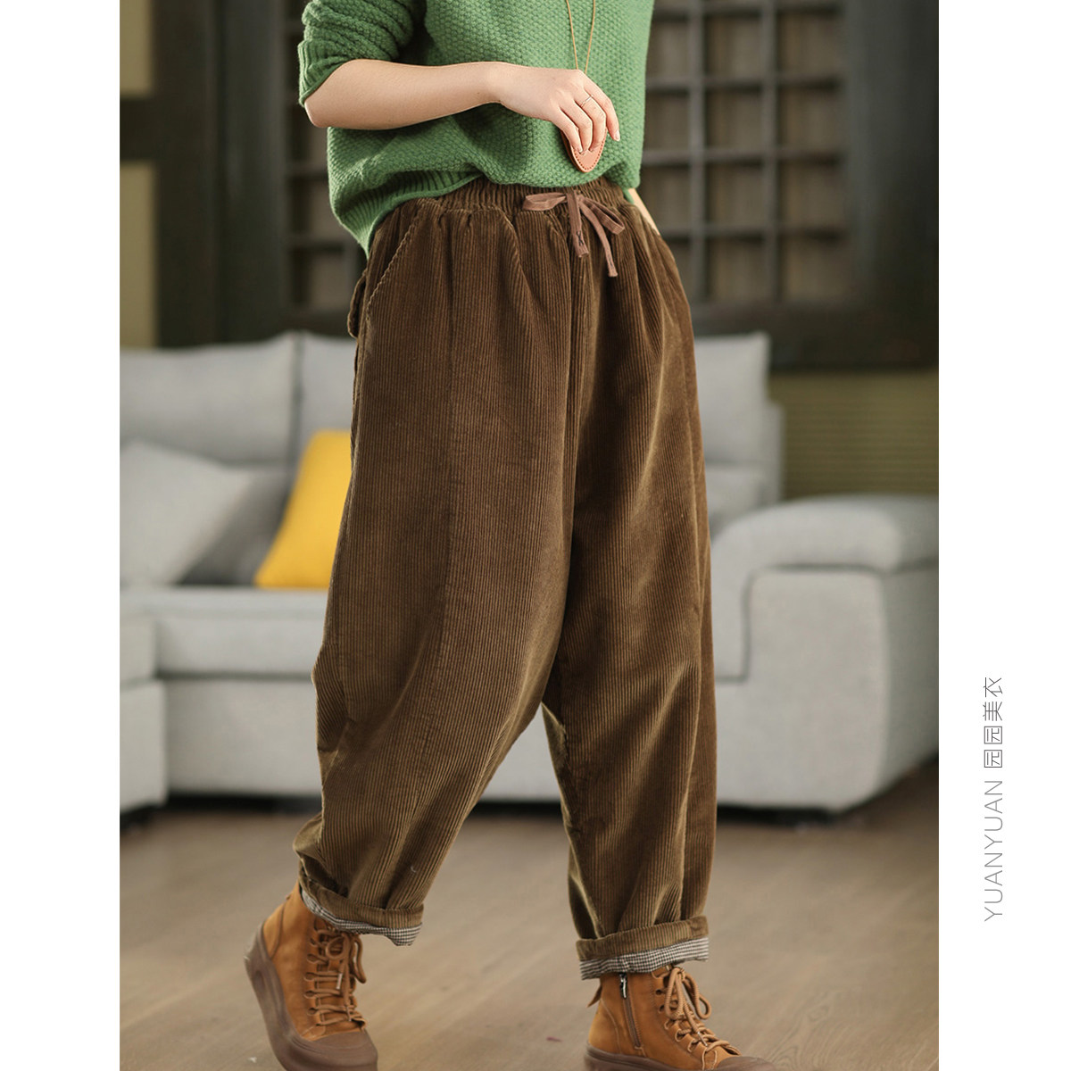 园园美衣冬季复古全棉灯芯绒加厚哈伦裤女内里夹棉保暖条绒裤长裤,女装/女士精品,休闲裤,淘宝优惠券,粉丝福利购,淘宝优惠卷