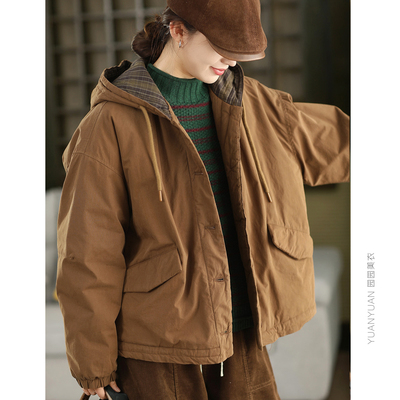 全棉夹棉连帽外套保暖加厚棉衣