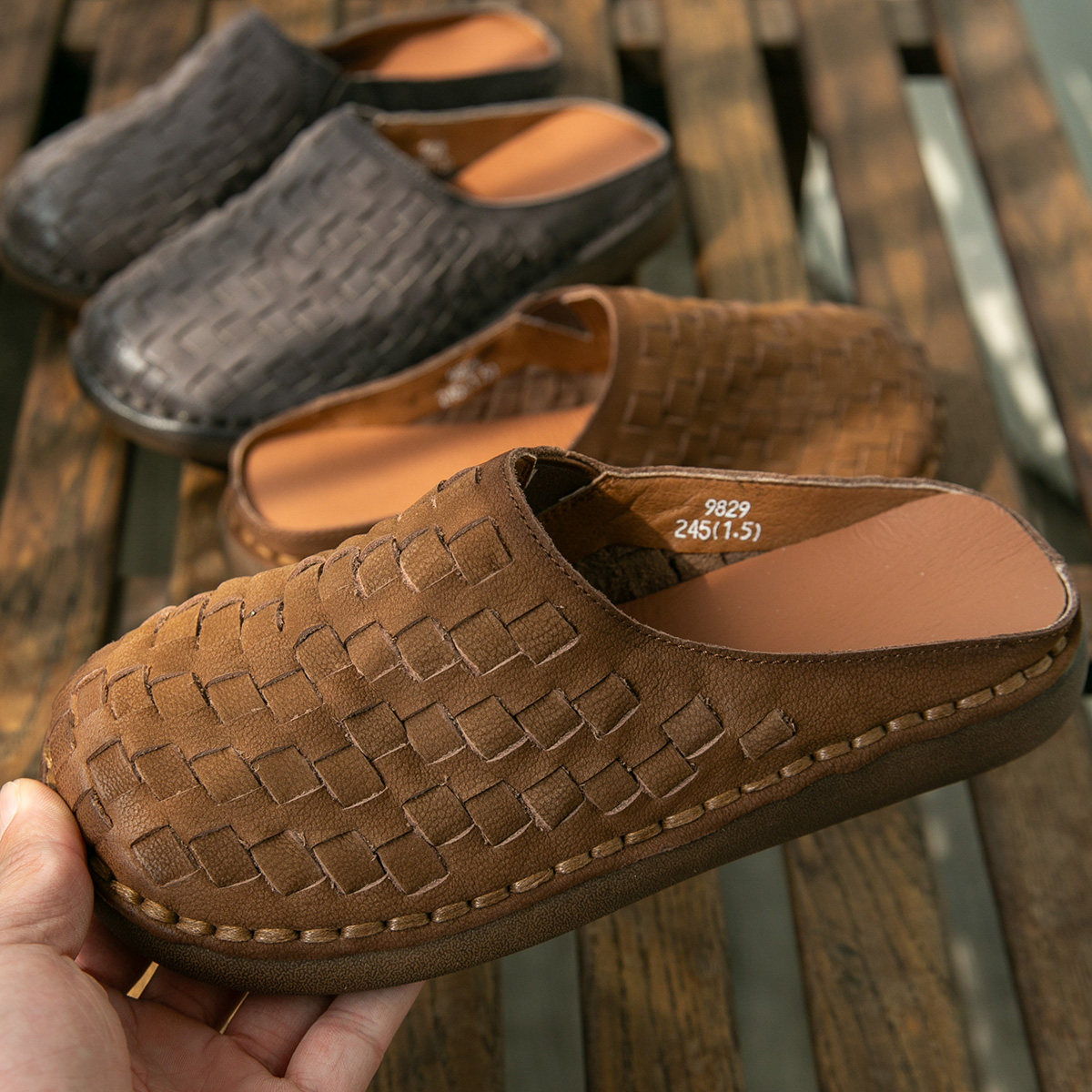 园园美衣复古头层牛皮鞋女时尚包头鞋百搭真皮平底鞋文艺凉鞋拖鞋