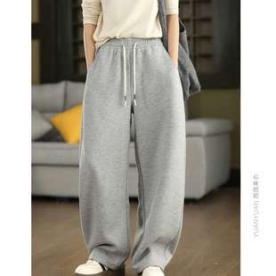 高密加厚卫裤秋冬桑蚕丝内里绵羊毛保暖休闲裤文艺宽松显瘦长裤