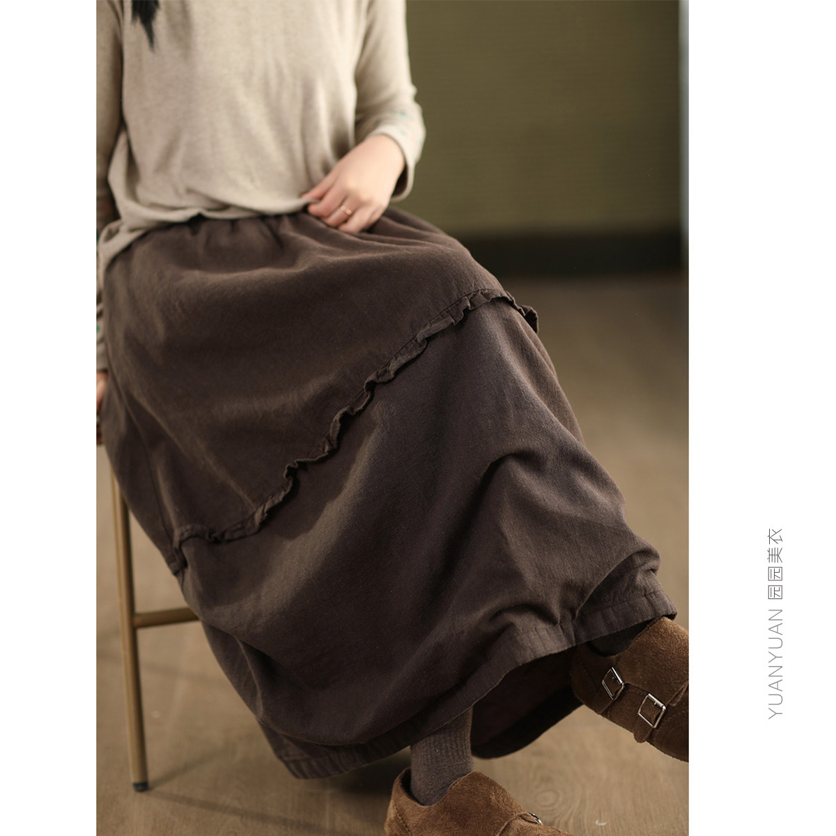 冬季内里绵羊毛天丝苎麻夹棉半身裙木耳边拼接加厚保暖中长款麻裙,女装/女士精品,半身裙,淘宝优惠券,粉丝福利购,淘宝优惠卷