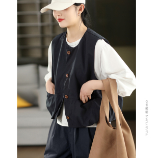 马夹开衫 下摆花苞单排扣无袖 上衣 定制高密马甲外套女春夏款 时尚