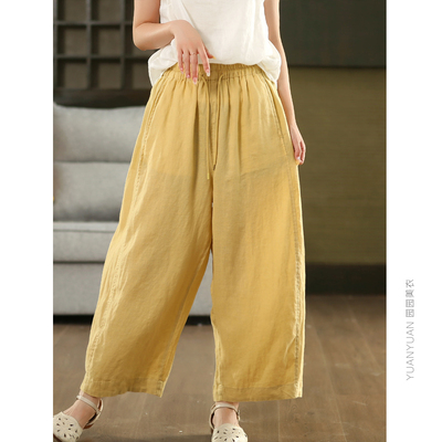 敦实100%亚麻弯刀裤女