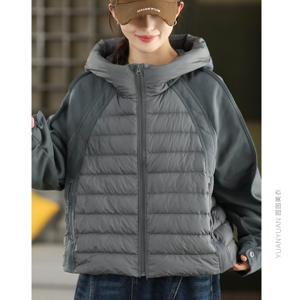 园园美衣复古针织棉拼接羽绒服女时尚连帽宽松90%白鸭绒加厚外套,女装/女士精品,羽绒服,淘宝优惠券,粉丝福利购,淘宝优惠卷