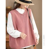 新款 棉线针织马甲女复古文艺宽松无袖 背心套头上衣坎肩2026年春季