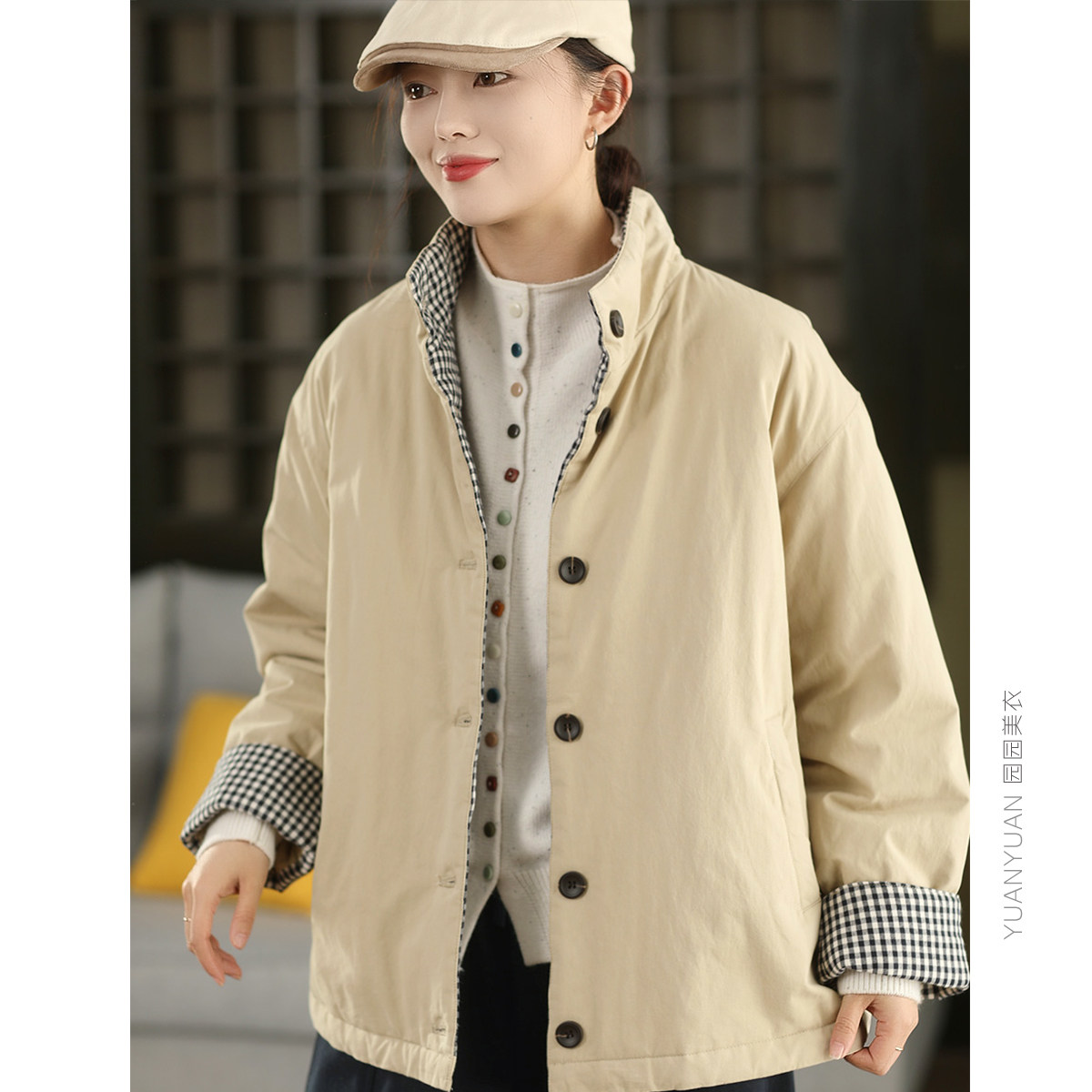 园园美衣冬季复古100%棉夹棉外套女拼接格纹加厚棉衣保暖棉服棉袄,女装/女士精品,棉衣/棉服,淘宝优惠券,粉丝福利购,淘宝优惠卷
