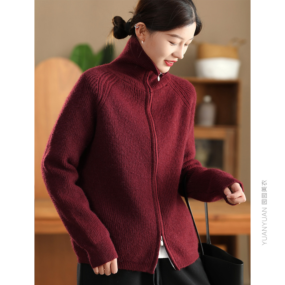 双头拉链针织开衫外套加厚