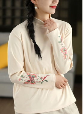 园园美衣早春重工蝴蝶刺绣双面澳绒上衣半高领套头衫长袖内搭上衣