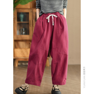 长裤 宽松萝卜裤 秋1 全棉拼接显瘦哈伦裤 600克高克重复古勾线休闲裤