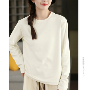 定制面料热皮云绒卫衣女时尚贴布长袖圆领套头衫内里细绒纯色上衣