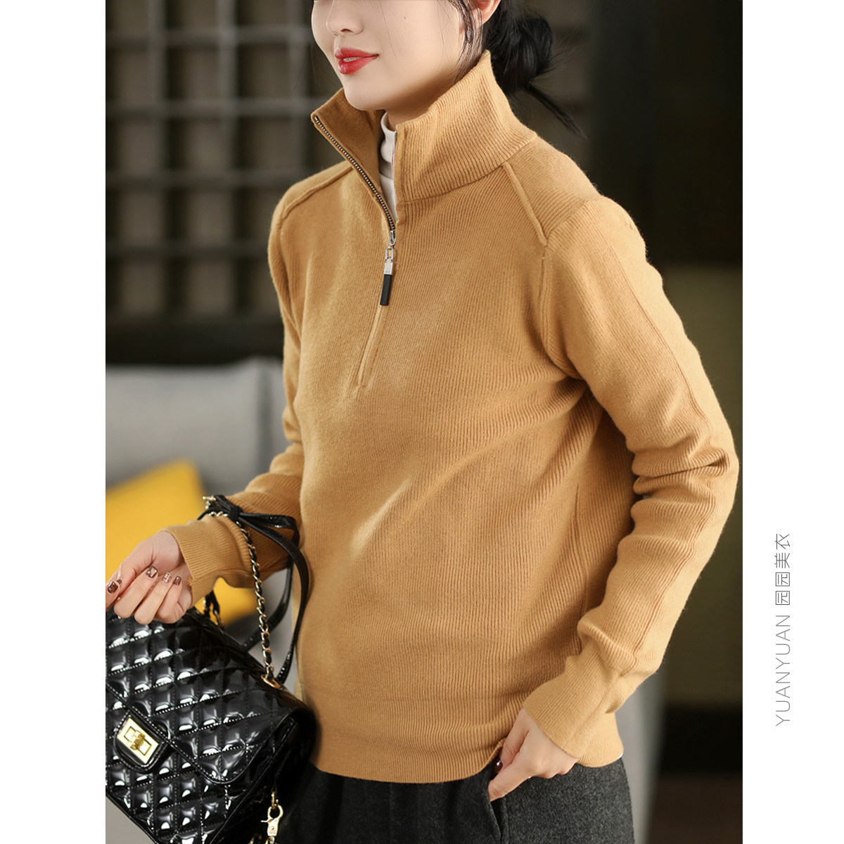 园园美衣冬季时尚半拉链加厚毛衣女气质保暖针织衫纯色宽松套头衫,女装/女士精品,毛针织衫,淘宝优惠券,粉丝福利购,淘宝优惠卷