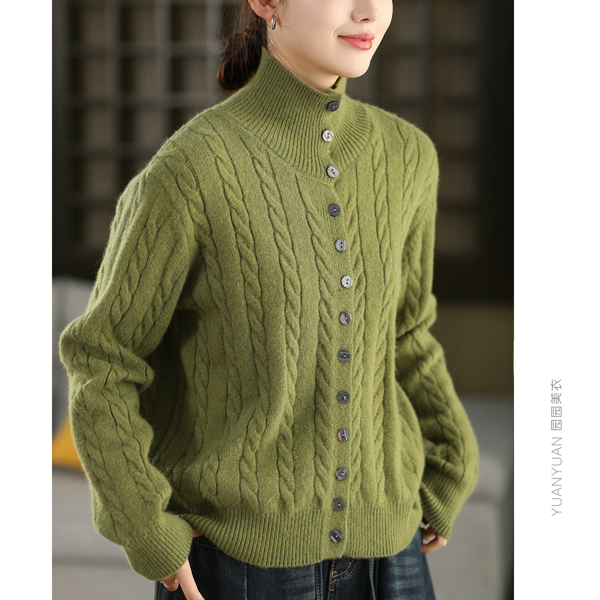 麻花单排扣加厚毛衣上衣