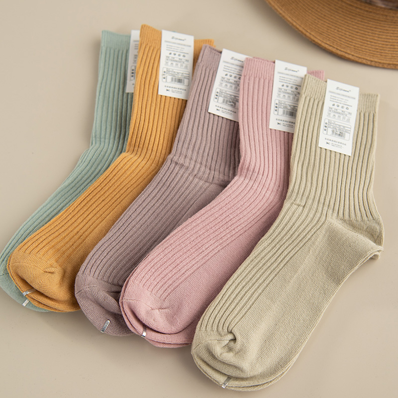 【男袜/女袜】秋冬新疆精梳棉百搭纯色中筒袜文艺全棉袜子长筒袜