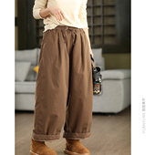 100%棉夹棉棉裤 高品质长绒棉光泽感 女松紧腰全棉加厚保暖长裤