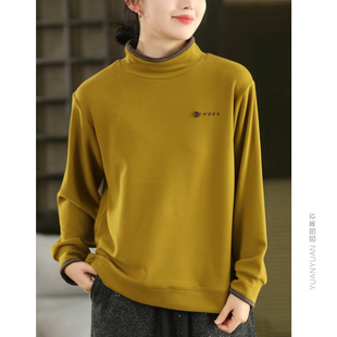 上衣 加厚绒衫 园园美衣冬季 复古双面澳绒加厚卫衣女拼接半高领长袖