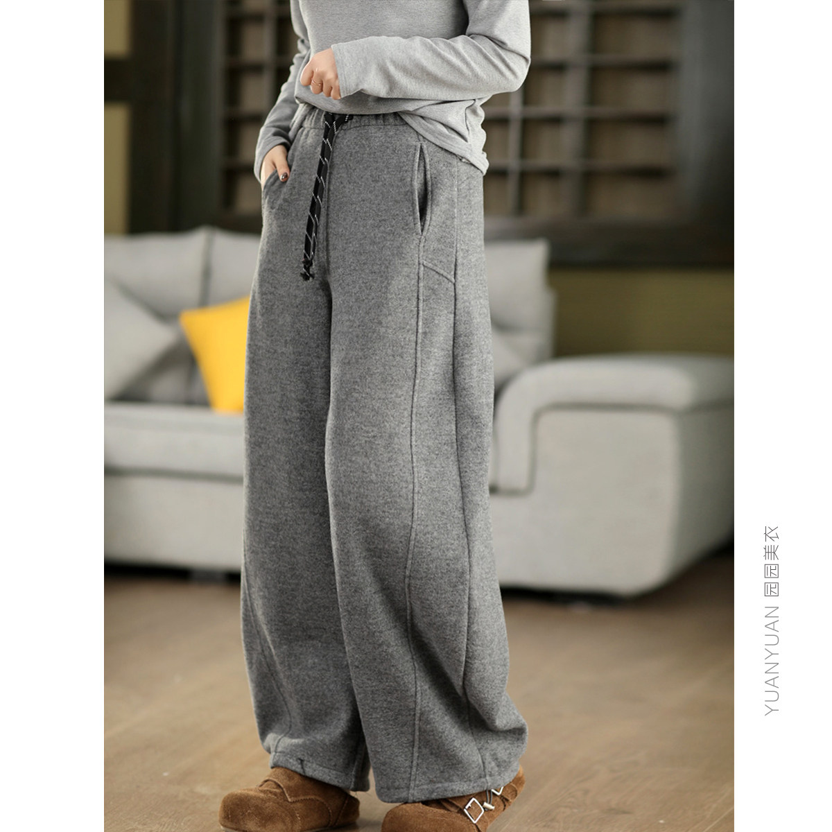 园园美衣冬季毛呢加厚休闲裤女系带松紧腰加绒呢子裤显瘦弯刀裤,女装/女士精品,休闲裤,淘宝优惠券,粉丝福利购,淘宝优惠卷