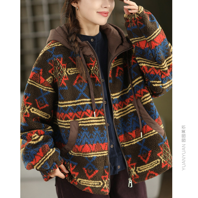 羊羔毛加厚外套抽绳摆连帽保暖